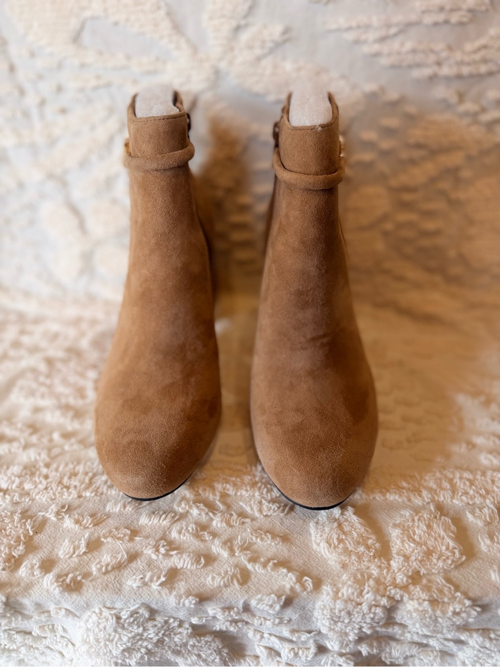 Bella Vita Tan Suede Block Heel Ankle Boots with Gold Accent 690 - Picture 5 of 8